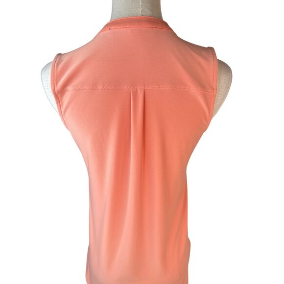 2/$30 White House Black Market XSP Coral Blouse Ruffled V-Neck Rhinestone Button - Picture 9 of 12